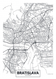  Carte magnétique de Bratislava, illustré, noir et blanc