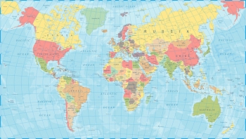  Carte magnétique du monde, politique, COLOREE