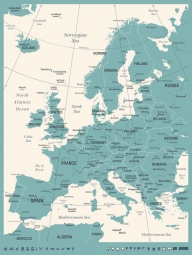  Carte magnétique de l'Europe, vintage, bleu