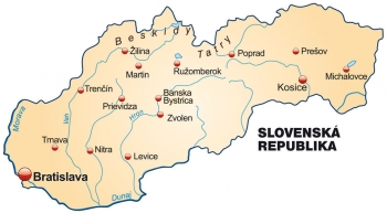  Carte magnétique de la Slovaquie, politique, avec des étiquettes