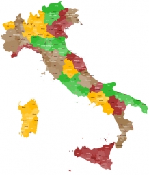  Carte magnétique de l'Italie, administrative, COLOREE
