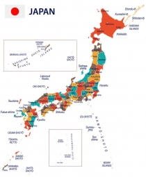 Carte magnétique du Japon, administrative, COLOREE