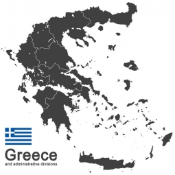  Carte magnétique de la Grèce, administrative, gris