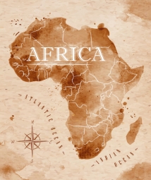  Carte magnétique de l'Afrique, aquarelle, brun