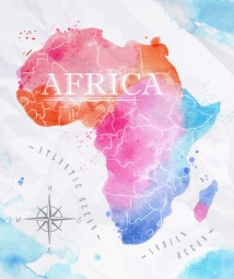  Carte magnétique de l'Afrique, aquarelle, COLOREE