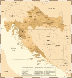  Carte magnétique de la Croatie, vintage, beige