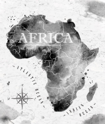  Carte magnétique de l'Afrique, aquarelle, noir
