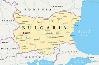  Carte magnétique de la Bulgarie, politique, COLOREE