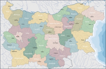  Carte magnétique de la Bulgarie, administrative, COLOREE