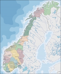  Carte magnétique de la Norvège, administrative, COLOREE