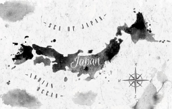  Carte magnétique du Japon, aquarelle, noir