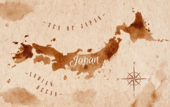  Carte magnétique du Japon, aquarelle, brun