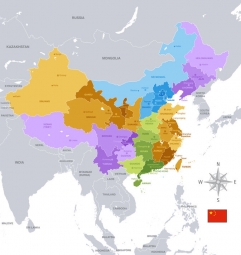  Carte magnétique de la Chine, administrative, COLOREE