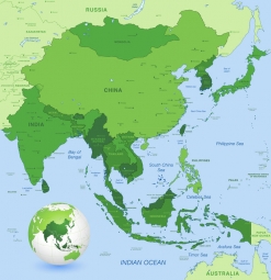  Carte magnétique D'ASIE, illustré, vert