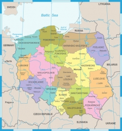  Carte magnétique de la Pologne, politique, COLOREE