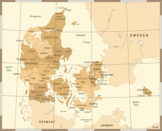  Carte magnétique du Danemark, brun