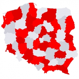  Carte magnétique de la Pologne, illustré, rouge-blanc