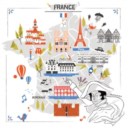  Carte magnétique France, illustré, COLOREE