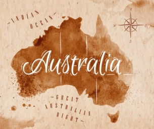  Carte magnétique de l'Australie, aquarelle, brun