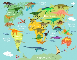  Carte magnétique du monde, illustré, dinosaures