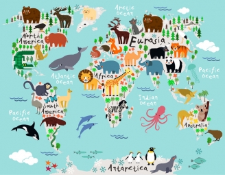  Carte magnétique du monde, illustré, les animaux