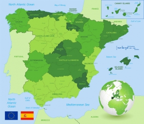  Carte magnétique de l'Espagne, politique, vert