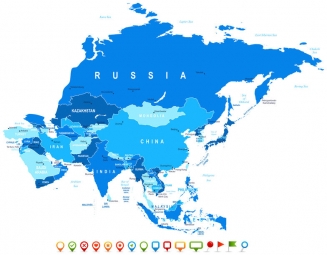  Carte magnétique D'ASIE, illustré, bleu