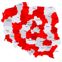  Carte magnétique de la Pologne, illustré, rouge-blanc