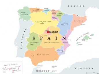  Carte magnétique de l'Espagne, politique, COLOREE