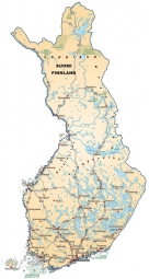  Carte magnétique de la Finlande, DETAILLEE, jaune