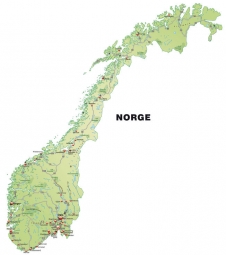  Carte magnétique de la Norvège, DETAILLEE, vert
