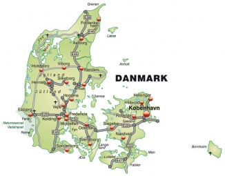  Carte magnétique du Danemark, route, détaillée