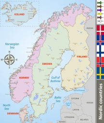  Carte magnétique de la Scandinavie, politique, COLOREE