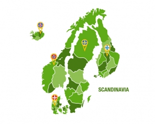  Carte magnétique de la Scandinavie, illustré, vert