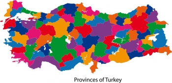  Carte magnétique de la Turquie, administrative, COLOREE