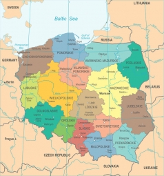  Carte magnétique de la Pologne, DETAILLEE, COLOREE