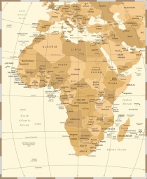  Carte magnétique de l'Afrique, vintage, brun