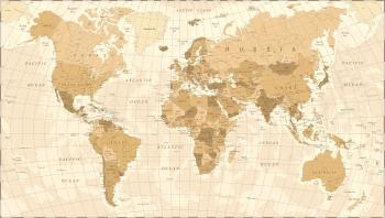  Carte magnétique du monde, vintage, brun