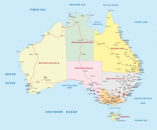  Carte magnétique de l'Australie, politique, COLOREE