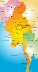  Carte magnétique du Myanmar, illustré, COLOREE