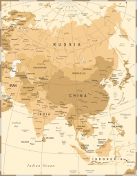  Carte magnétique D'ASIE, vintage, beige