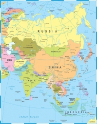  Carte magnétique D'ASIE, politique, COLOREE