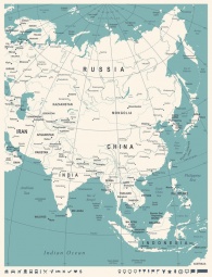  Carte magnétique D'ASIE, illustré, blanc bleu