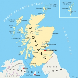  Carte magnétique de l'Ecosse, politique, beige