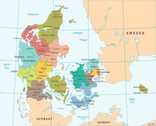  Carte magnétique du Danemark, vecteur, COLOREE