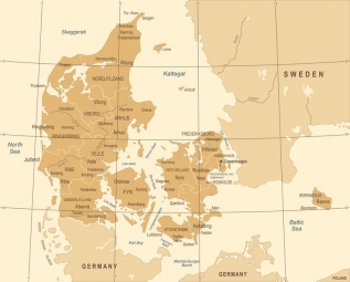  Carte magnétique du Danemark, vintage, brun