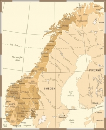  Carte magnétique de la Norvège, vintage, brun