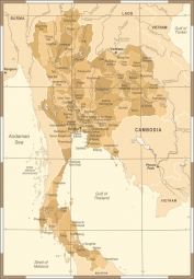  Carte magnétique de la Thaïlande, vintage, brun