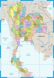  Carte magnétique de la Thaïlande, DETAILLEE, COLOREE