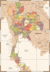  Carte magnétique de la Thaïlande, vintage, COLOREE